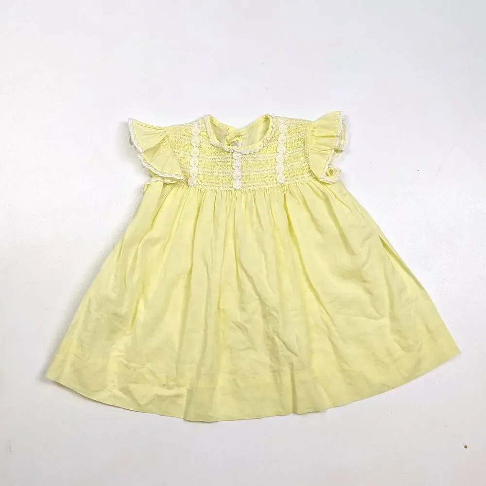 Vintage Honeysuckle Dress Baby Girls Sz 12m Yellow Daisy Dainty Everyday